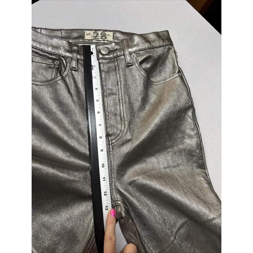 We The Free Women's 28 High Waist Button Fly‎ Metallic Pants Jeggings Retro Sexy